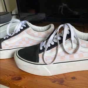 Platform White & Pink Checkered Vans